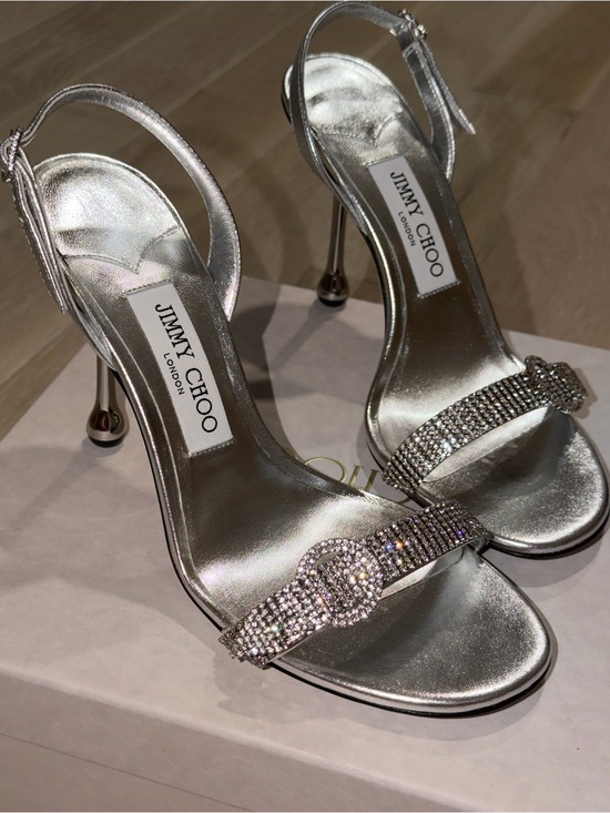 Jimmy Choo Shoes - Jimmy Choo Silver Crystal Sandals
Metallic Nappa W/ Crystal Belt 
(Tabitha 95)